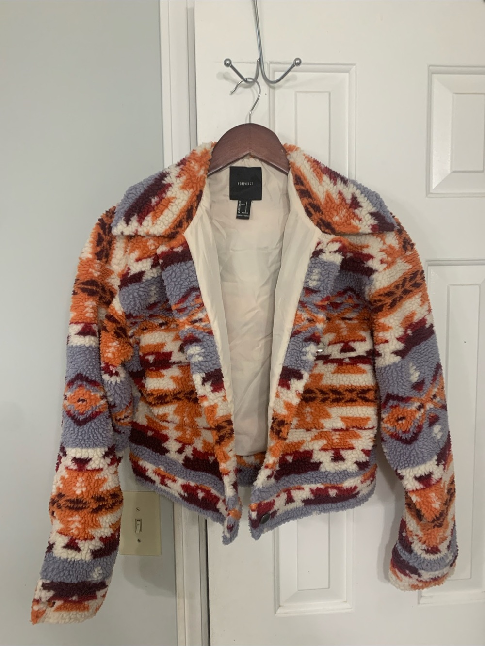 Forever 21 Multicolor Aztec Teddy Jacket in Orange, Lavender & Cream